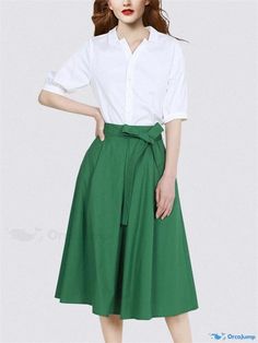 Orcajump - Chic Spotted Short Sleeve Shirt and Midi Skirt Set Summer Cotton Office Skirt, Midi Skirt Set, Shirt Sleeves, Short Sleeve Shirt, Skirt Set, Sleeve Shirt, Midi Skirt, Skirt