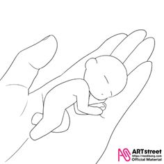 a drawing of a hand holding a baby in it's palm, with the words art street written below