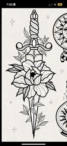 a black and white drawing of flowers