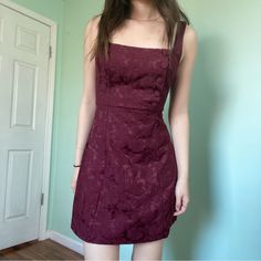 Urban Outfitters Size 2 Thick Maroon Floral Dresss A-Line With Button Detailing Waist: 26in Total Length: 36in For Reference I Am 5’6” Red Sleeveless Mini Dress With Buttons, A-line Mini Dress With Buttons For Date Night, Fitted Mini Dress From Urban Outfitters For Casual Wear, Urban Outfitters Dresses With Buttons For Day Out, Spring Dresses With Buttons By Urban Outfitters, Spring Dresses With Buttons From Urban Outfitters, Urban Outfitters Spring Dresses With Buttons, Burgundy Dress Short, Short Maroon Dress