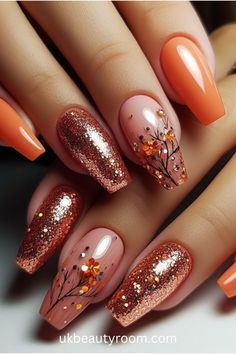 Nailart Autumn, Latest Nails, Fall Thanksgiving Nails, Themed Nails, Orange Nail Designs, Vacation Nails, Thanksgiving Nails, Short Nail Designs