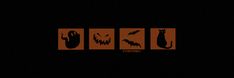 an orange and black wallpaper with four different halloween symbols on it, including bats