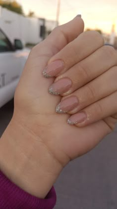 Wedding Season Nails, Trending Nail Ideas 2024, Pretty Nail Art Designs French Tips, Glitter French Manicure Almond, Short Nail Extension Designs, Almond Nail Extensions, Glittery French Tip Nails, French Nails With Glitter, French Glitter Nails