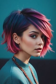 Edgy Short Hair, Edgy Hair, Short Hair Color, Short Hair With Layers, Layered Hair, Blue Hair, Bob Hairstyles