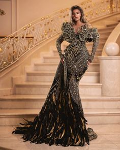 Taxes + Shipping included! Gold And Black Wedding Dress, Black And Gold Wedding Dress, Extravagant Clothes, Drag Inspiration, Classy Gowns, Gold Digger, Veil Hairstyles, Asoebi Styles, Ankle Length Dress