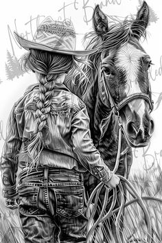 a drawing of a cowboy and his horse