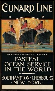 an advertisement for the ocean service in the world, with two large ships on it