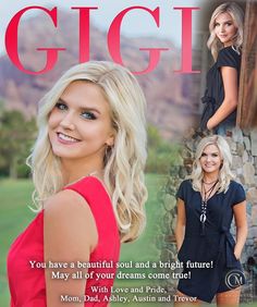 a magazine cover featuring a woman in a red dress and the words gigi on it