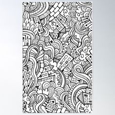 a black and white doodled pattern poster