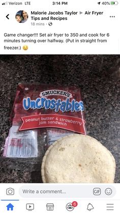 a bag of uncutables sitting on top of a counter next to a sandwich