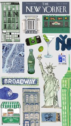 the new yorker poster is shown with many different things in it's image