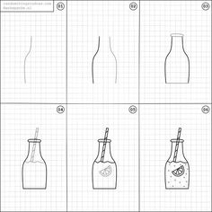 how to draw a bottle with a straw in it step by step instructions for kids