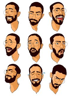 a man with different facial expressions and beards