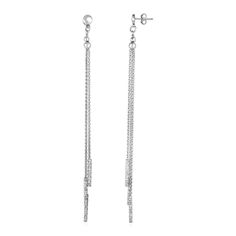 These Silver Earrings Feature The Classic Drama Of Long Chain Drops, Punctuated By Textured Bars. Post Earrings Are 112 Millimeters Long, 5 Millimeters Wide, And Are Held In Place By Pushback Clasps. Product Details: Earring Information : Metal : 925 Sterling Silver Rhodiumpolish : Yes Backing : Push Back Length : 4.40 In Width : 0.20 In Knot Earrings, Large Earrings, Fine Jewellery Earrings, Long Chain, Toe Rings, Chain Earrings, Pricing Jewelry, Ring Collections, Sterling Earrings