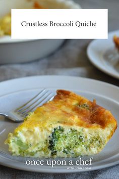 a piece of broccoli quiche on a plate with a fork next to it