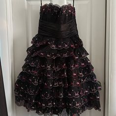 Ruffle Dress. Strapless. Embroidery On Every Layer. Does Not Have Tags But Tag Image From Internet Purple Embellished Strapless Dress, Purple Floral Embroidered Evening Dress, Evening Purple Dresses With Floral Embroidery, Tag Image, Betsey Johnson Dresses, Dresses Vintage, Betsy Johnson, Ruffle Dress, Evening Gown