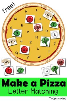 a pizza with letters and numbers on it to spell out the letter matching puzzles