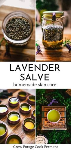 Dive into homemade skin care with our lavender salve recipe. This DIY body care recipe combines medicinal flowers like lavender with nourishing coconut oil, olive oil, and beeswax to create a healing salve for the skin. Ideal for soothing and moisturizing dry areas. Find more homemade beauty products, natural remedies, and herbalism for beginners at growforagecookferment.com. Herb Closet, Apothecary Garden, Herbal Salve Recipes, Medicinal Flowers, Herbs Medicine, Homemade Salve, Body Care Recipes, Survival Preparedness