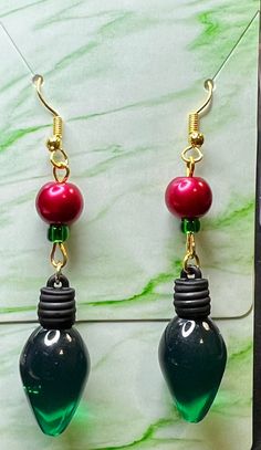 Christmas tree green bulb  dangle earrings Green Dangle Earrings For Holiday, Green Dangle Earrings For Holidays, Green Drop Earrings For Holiday, Christmas Tree Bulbs, Christmas Tree Green, Red Ceramic, Snowflake Earrings, Green Christmas Tree, Glass Christmas Tree