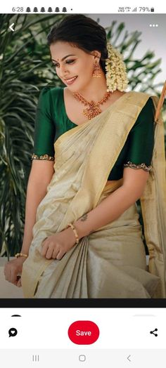 Kerala Saree Blouse, Green Blouse Designs, Kerala Saree Blouse Designs, Kerala Wedding, New Saree Blouse Designs, Kerala Saree, Traditional Blouse Designs, Latest Model Blouse Designs, Fashionable Saree Blouse Designs