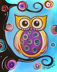 an owl is sitting on a tree branch with bubbles and circles around it's eyes