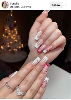 Nail Ideas Acrylic Red, Holiday Christmas Nails, Christmas Nails Inspiration, Nail Ideas Acrylic, Acrylic Nail Set, Fancy Nails Designs, Colored Acrylic Nails, French Tip Acrylic Nails, Simple Acrylic Nails