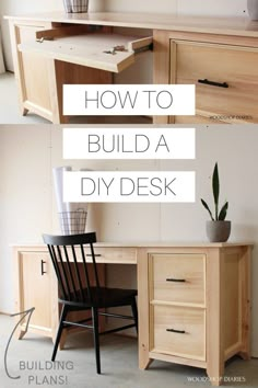 an office desk with the words how to build a diy desk