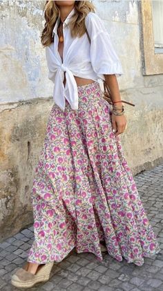 Printed Long Skirt, Nature Dress, Stil Boho, Maxi Skirt Boho, Mini Robes, Langer Rock, Boho Skirts, Modieuze Outfits, Printed Midi Skirt