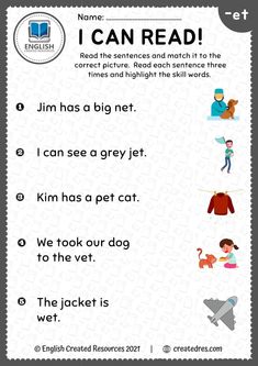 an english worksheet with pictures and words to help students learn how to read