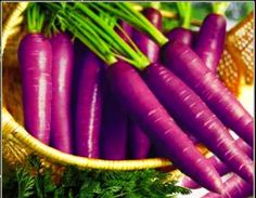 some purple carrots are in a basket