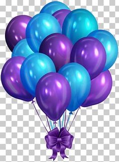 purple and blue balloons with a bow on the end, transparent background png clipart