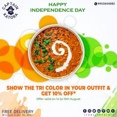 a bowl of food with the words happy independence day on it and an image of a question mark