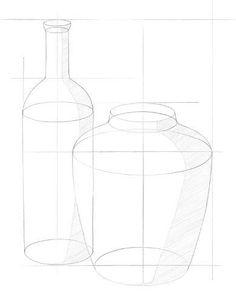 a drawing of two vases on a white background with lines in the foreground