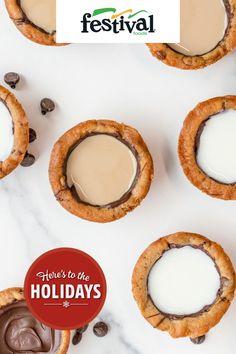 there are cookies and milk on the table with text overlay that reads, here's to the holidays