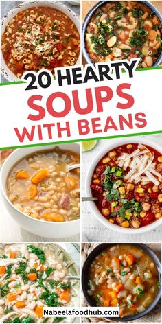 Warm up with these 20 hearty bean soups, packed with rich flavors and nutrients! These recipes combine the goodness of beans with vegetables, herbs, and spices, creating comforting soups that are perfect for any season. Ideal for lunch or dinner, each soup is filling and packed with protein, making them a wholesome choice for anyone looking to eat well. Bean Soup Crockpot Recipes, Vegetable And Bean Soup Recipes, Cabbage And Bean Soup Recipe, Chicken And Bean Soup Recipes, Soup With Beans Recipes, Beans Lunch Ideas, Instapot Bean Soup, 16 Bean Soup Crockpot, Fiber Soup Recipes