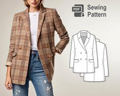 a women's jacket and blazer sewing pattern is shown in the front view