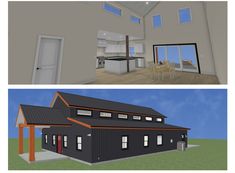 two renderings of a house with an open floor plan