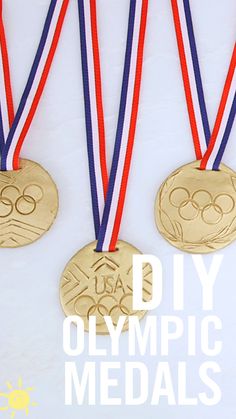 three olympic medals with the words diy olympic medals on them