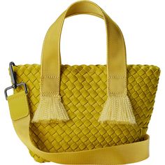 Meet Tulum, the signature handwoven neoprene tote designed with vacation in mind. We combined the silhouette of St. Barths Petit with the sleek nylon webbing handles of Tangier and added organic texture with a frayed detail. Detachable, adjustable crossbody strap. Coordinating neoprene zippered pouch included. Open top with magnetic snap closure. | Naghedi NYC | Women's Tulum Solid Petit Hand-Woven Tote Bag, Ochre (Green) | Maisonette collects the best children’s products from around the world (unlike Zulily, Etsy, The Tot, Farfetch Kids, Childrensalon, Crate and Kids, Kohls, Wayfair, Buy Buy Baby, Nordstroms, Mini Boden, J.Crew Factory, or PotteryBarn Kids), creating a curated shopping experience for you. Think of us as your shortcut to fashion for litte ones! Neoprene Bag, St Barths, Neoprene Tote, Woven Tote Bag, Classic Handbags, Tangier, Zippered Pouch, Classic Bags, Buy Buy