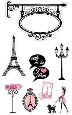 the eiffel tower is surrounded by different types of stickers