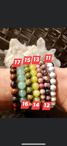 Stunning (Short time) BRACELETS SUPER SALE Expired 06/15 After date will be $13 to $15each NOW PRICES:: (Mix & Match) OPTIONS!! # 1 Sodalite # 2 Multicolor # 3 Blue Sandstone # 4 Angel aura # 5 Opalite # 6 Red jasper # 7 Mookite # 8 Rose Quartz # 9 kiwi jasper # 10 Hematite # 11 Howlite # 12 Rhodonite 8mm # 13 Rhodonite 6mm # 14 Lemon quartz # 15 Unakite # 16 Green aventurine # 17 Mohogany PROMOTIONS (For short time) Buy 1 for 7.99 Buy (2) or more for $6.99 each + Shipping starts at $5 up by Casual Green Crystal Bracelet With 8mm Beads, Casual Crystal Bracelet With Natural Round Beads, Casual Everyday Stretch Bracelet With Gemstone Beads, Casual Crystal Bracelet With Natural Stones As A Gift, Casual Crystal Bracelet With Natural Stones For Gift, Casual Natural Stone Crystal Bracelet As Gift, Casual Gemstone Beads Bracelets For Healing, Casual Healing Bracelets With Gemstone Beads, Casual Hypoallergenic Crystal Bracelet With Round Beads