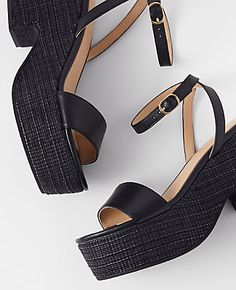 Elevate your ensemble with the Ann Taylor Straw Platform Ankle Strap Sandals, a perfect blend of sophistication and comfort. These sandals feature:

- Size: 7 1/2
- Color: Black
- Gender: Female
- Material: 100% Leather
- Open toe design
- Adjustable side buckle for a secure fit
- Padded footbed for enhanced comfort
- Heel Height: 3 1/4 inches

Crafted with a unique straw-textured platform, these sandals not only add a chic touch to your look but also ensure comfort with every step. Ideal for bo Black Ankle Strap Sandals In Straw, Style Steal, Comfortable Heels, Sandals Black, Toe Designs, Petite Fashion, Ankle Strap Sandals, The Chic, Strap Sandals