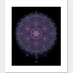 a purple and black photo with an intricate design in the center, on a black background