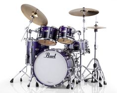 a purple drum set on a white background with the words pearl in front of it