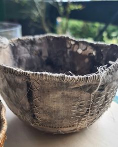 a close up of a bowl on a table