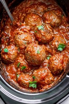 the meatballs are cooked and ready to be eaten in the crock pot for dinner