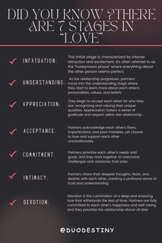 "Embark on a captivating exploration of love's evolution with the 7 stages of love. From infatuation to devotion, discover the intricate phases that shape romantic relationships. Dive into the complexities of intimacy, commitment, and understanding. #StagesOfLove #LoveJourney #RelationshipDevelopment #EmotionalIntimacy #RomanticJourney" Levels Of Relationships, Phases Of A Relationship, Stages Of Love Relationships, 7 Stages Of Love, Stages Of A Relationship Dating, Stages Of Relationships, Stages Of Dating, Stages Of A Relationship, Stages Of Love