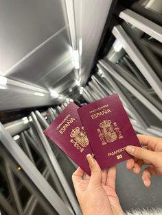 two people holding up their passports in front of the camera