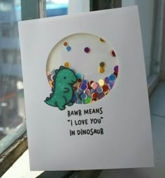 a card that says raw means i love you in dinosaur