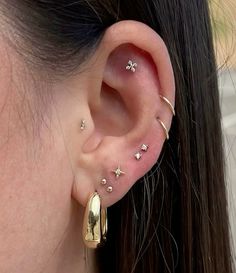 a close up of a person with ear piercings on their left and right ears